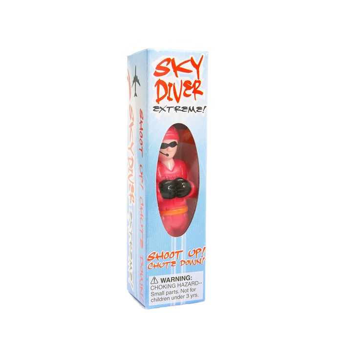 Toy skydiver figure with red suit and parachute in packaging for outdoor games under $50 in Toys & Games collection