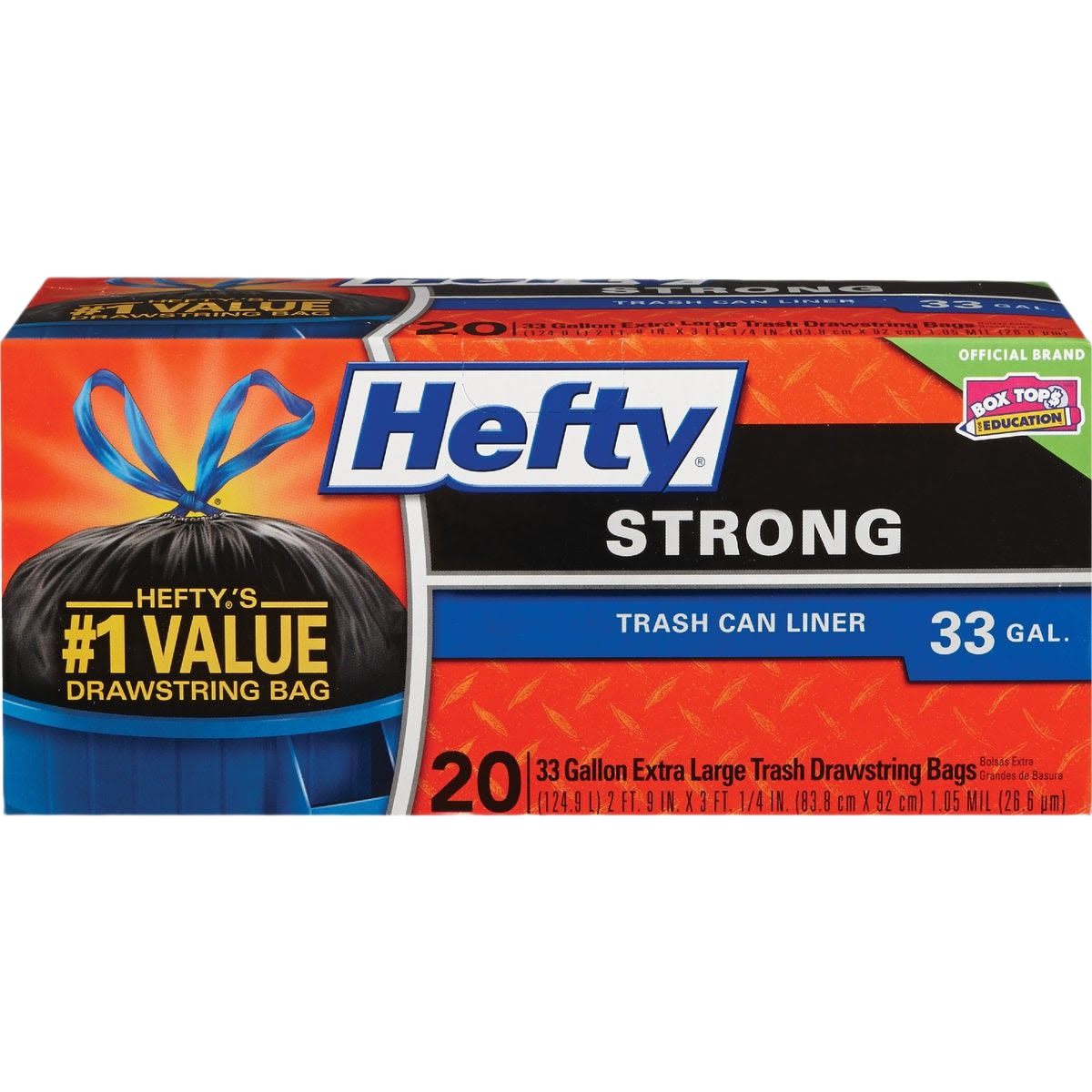 Hefty strong 33-gallon black trash bags with drawstring closure for heavy-duty home and outdoor cleanup tasks