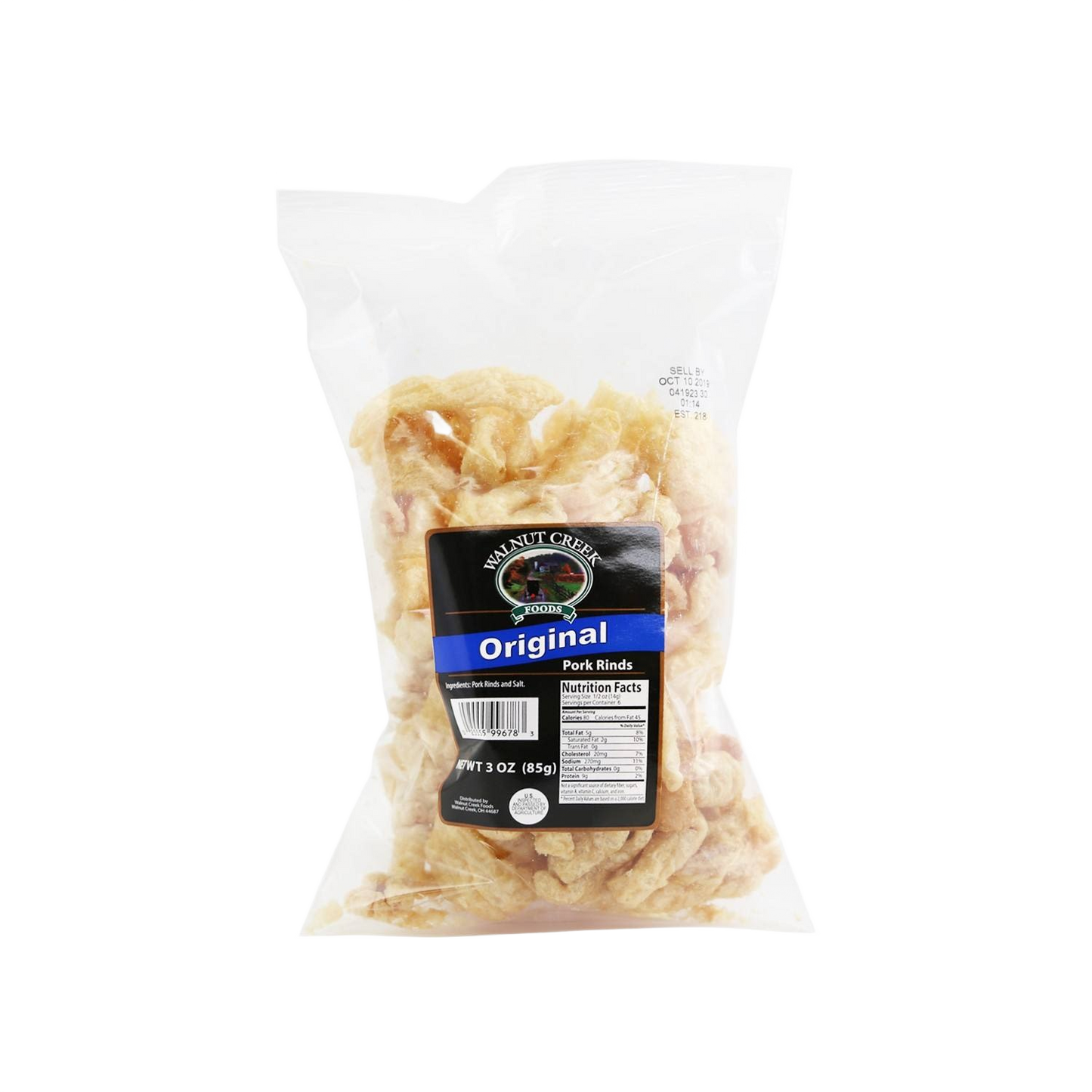Clear bag of original flavored pork rinds snack in 3 oz size for Chips & Snacks under $25 Food & Beverage collection