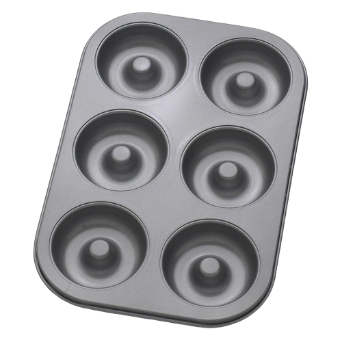 Six-cup non-stick donut pan made of carbon steel for easy homemade baked treats in kitchenware and bakeware collections