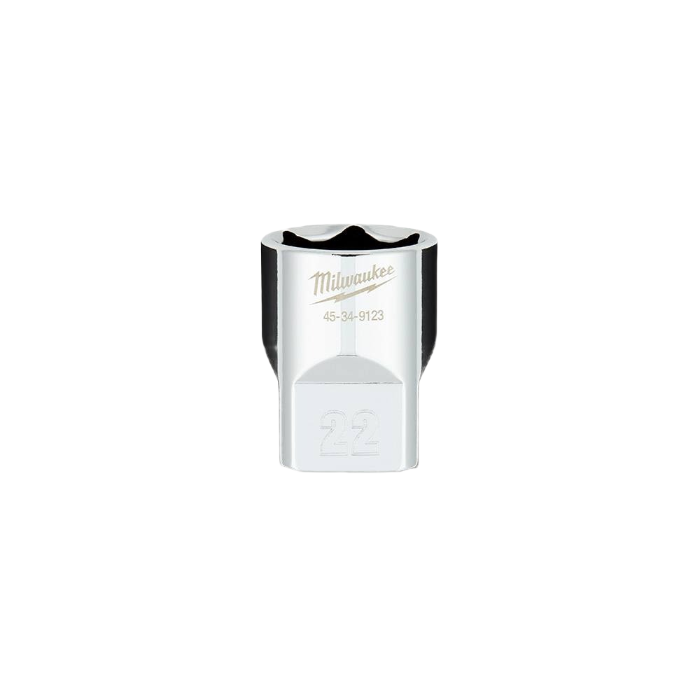 Chrome-finished 22-mm standard socket with FOUR FLAT™ sides for secure grip in tools and home improvement tasks