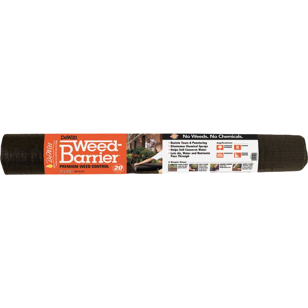 Roll of durable black polyester landscape fabric designed for effective weed control in lawn care and plant care projects
