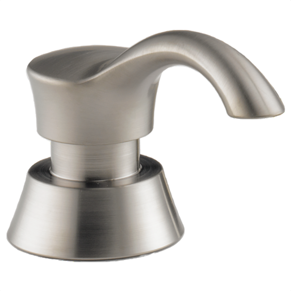 Brushed stainless steel soap and lotion dispenser with curved spout for bathroom and kitchen sinks under $100 collection