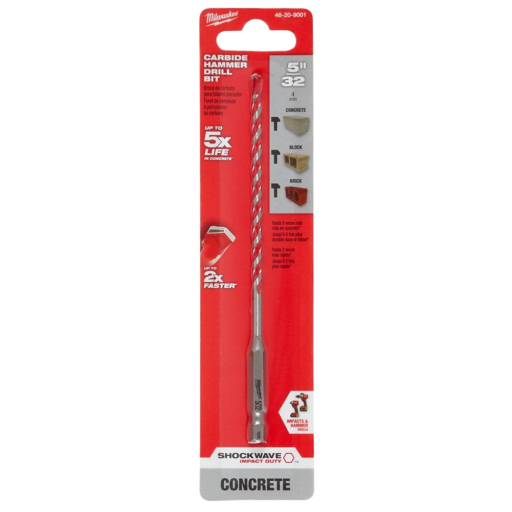 Carbide-tipped hammer drill bit for concrete with shockwave impact duty, part of Milwaukee power tool accessories under $50