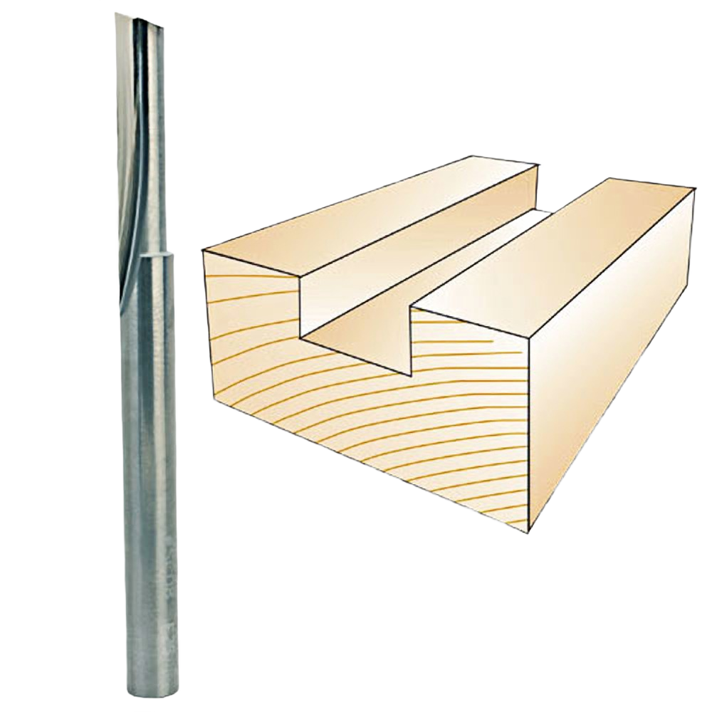 Solid carbide straight bit with single flute for precise woodworking cuts in tool accessories and power tool categories