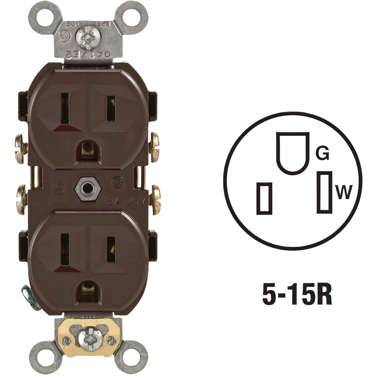 Brown commercial grade duplex electrical outlet with grounding for tools and home improvement use