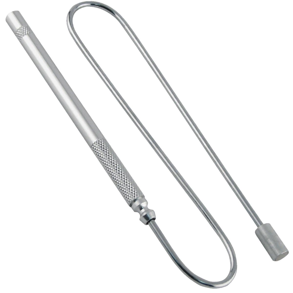 Nickel-plated flexible magnetic pickup tool with textured grip for retrieving metal objects in hardware and home improvement collections