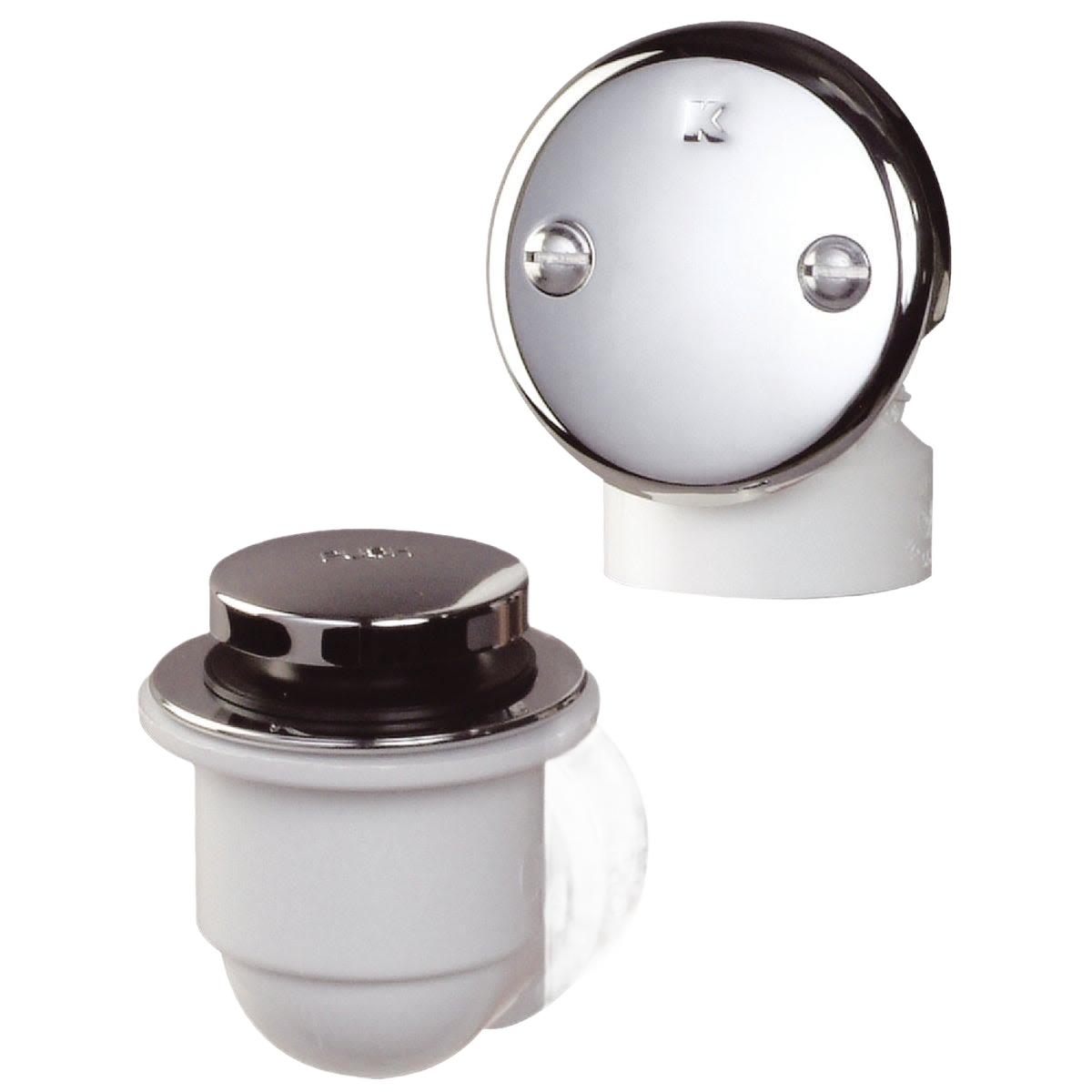 Chrome and white PVC bathtub drain stopper kit for plumbing parts and repair in home improvement collections