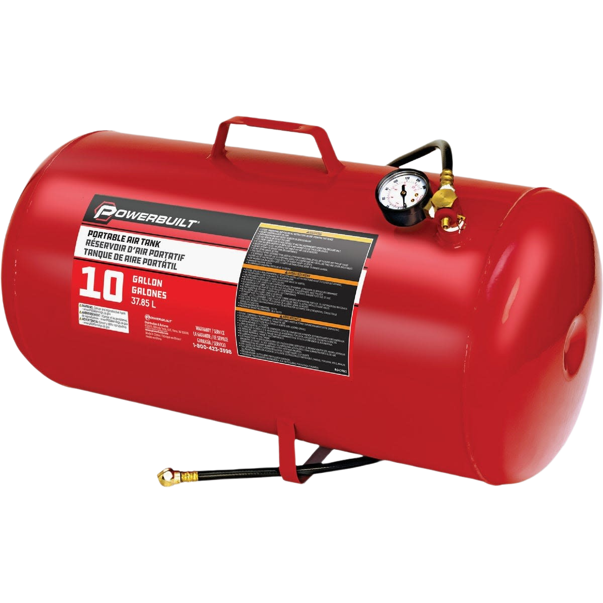Red portable 10-gallon air tank with pressure gauge and hose for air tools and accessories under $100 collection