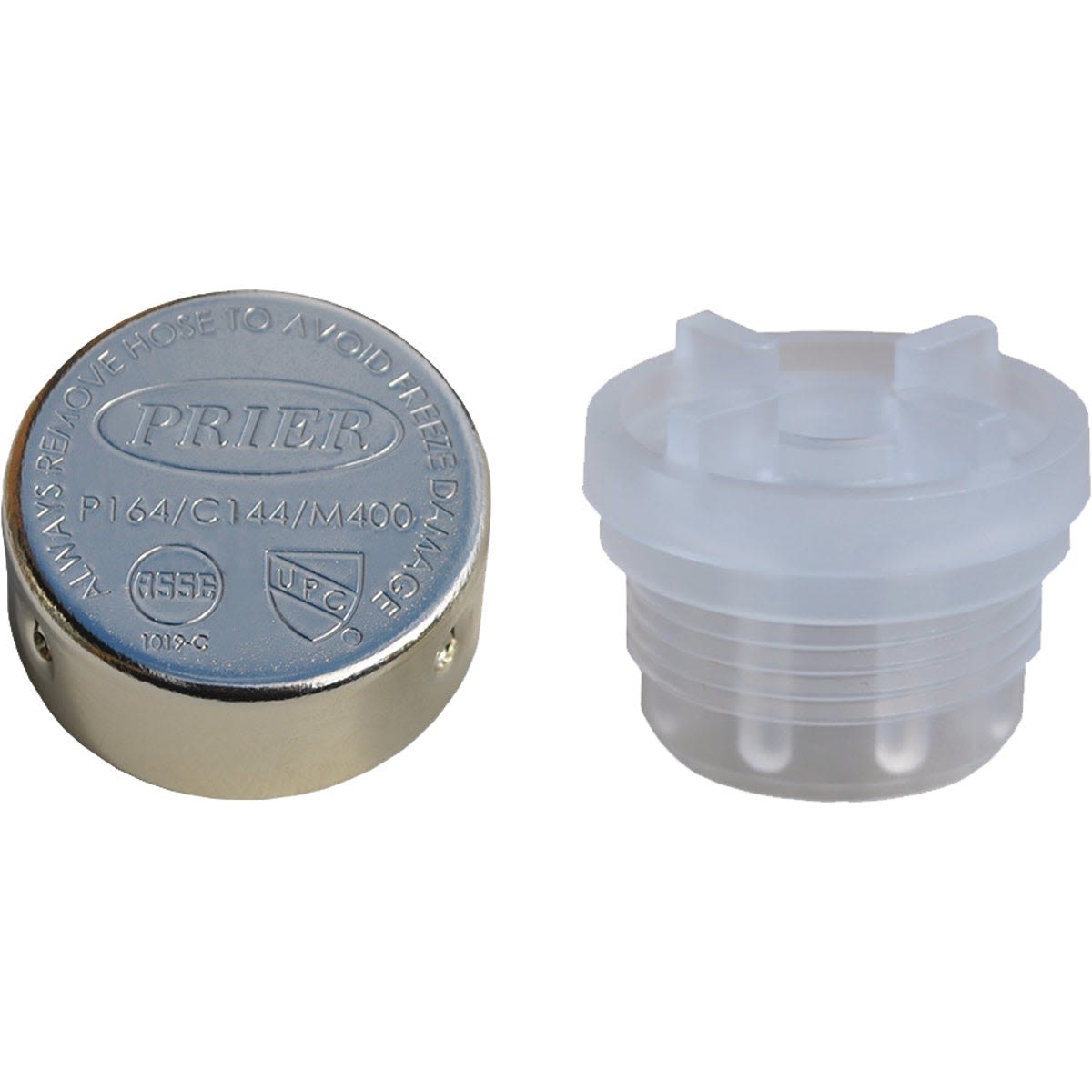 Metal and clear plastic components of a vacuum breaker service parts kit for wall hydrants in home improvement tools