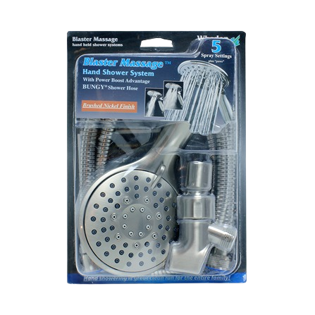 Handheld nickel finished shower head with multiple spray settings and flexible hose for home improvement projects