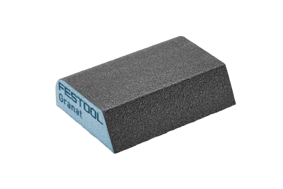 Blue and black hard combi sponge abrasive block with angled edge for tools and home improvement tasks