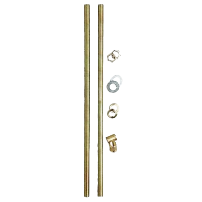 Two zinc-plated steel threaded rods with assorted lamp parts for assembly in lighting and electrical collections under $50
