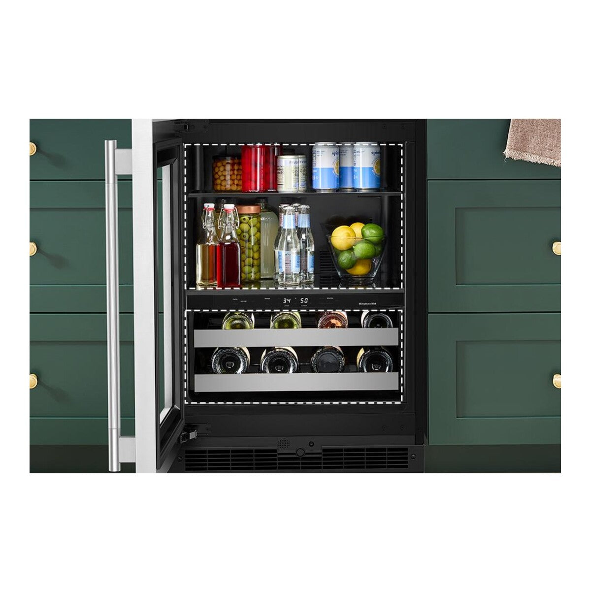 4.8 Cu. Ft. 24-Inch Beverage Center with Right Door Swing and 14-Wine Bottle Capacity with Wood-Front Racks in PrintShield® Stainless Steel