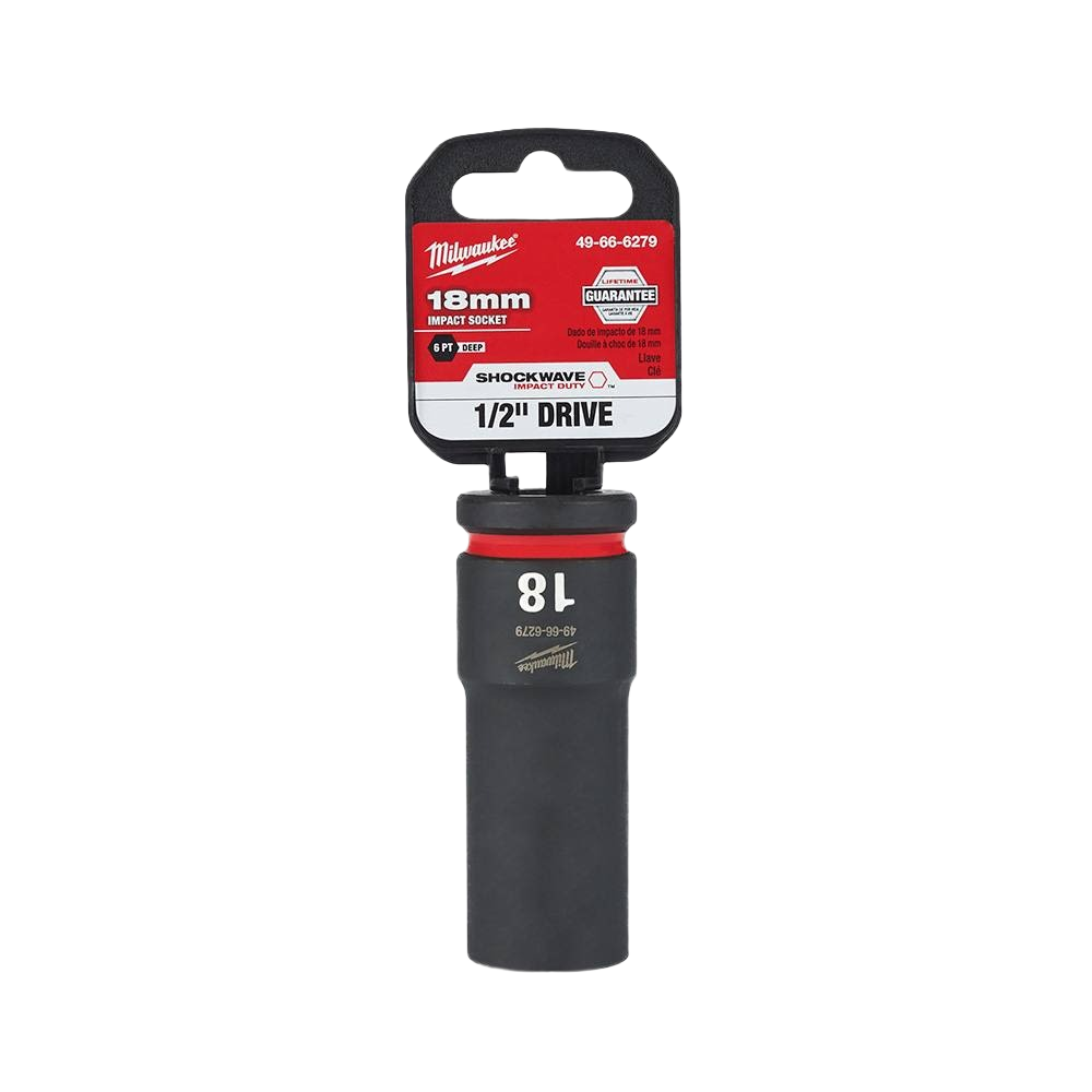 18mm deep impact socket with 6-point hex design for hand tools, part of Milwaukee woodworking and hardware collections under $50