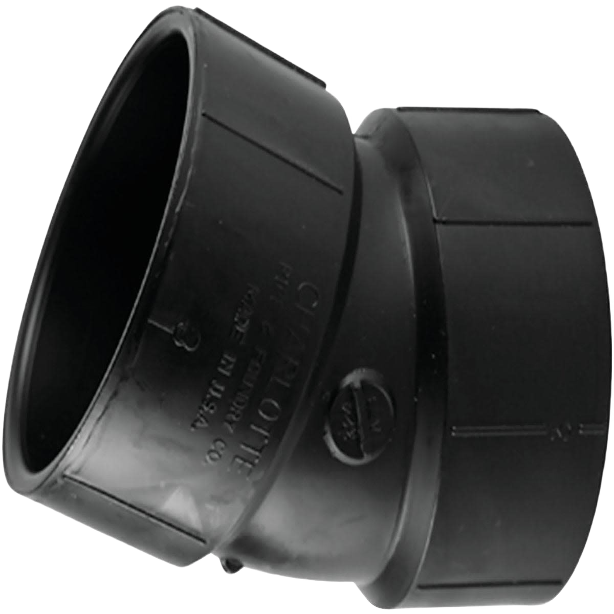 Black ABS 3-inch hub-to-hub elbow fitting angled at 22.5 degrees for plumbing and pipes & fittings collections
