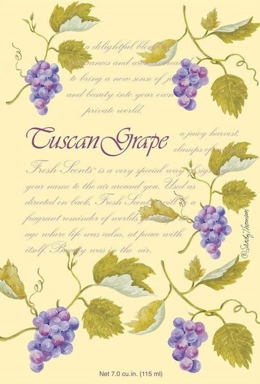 Decorative sachet label featuring watercolor grape clusters and green leaves with elegant script text for household items collections