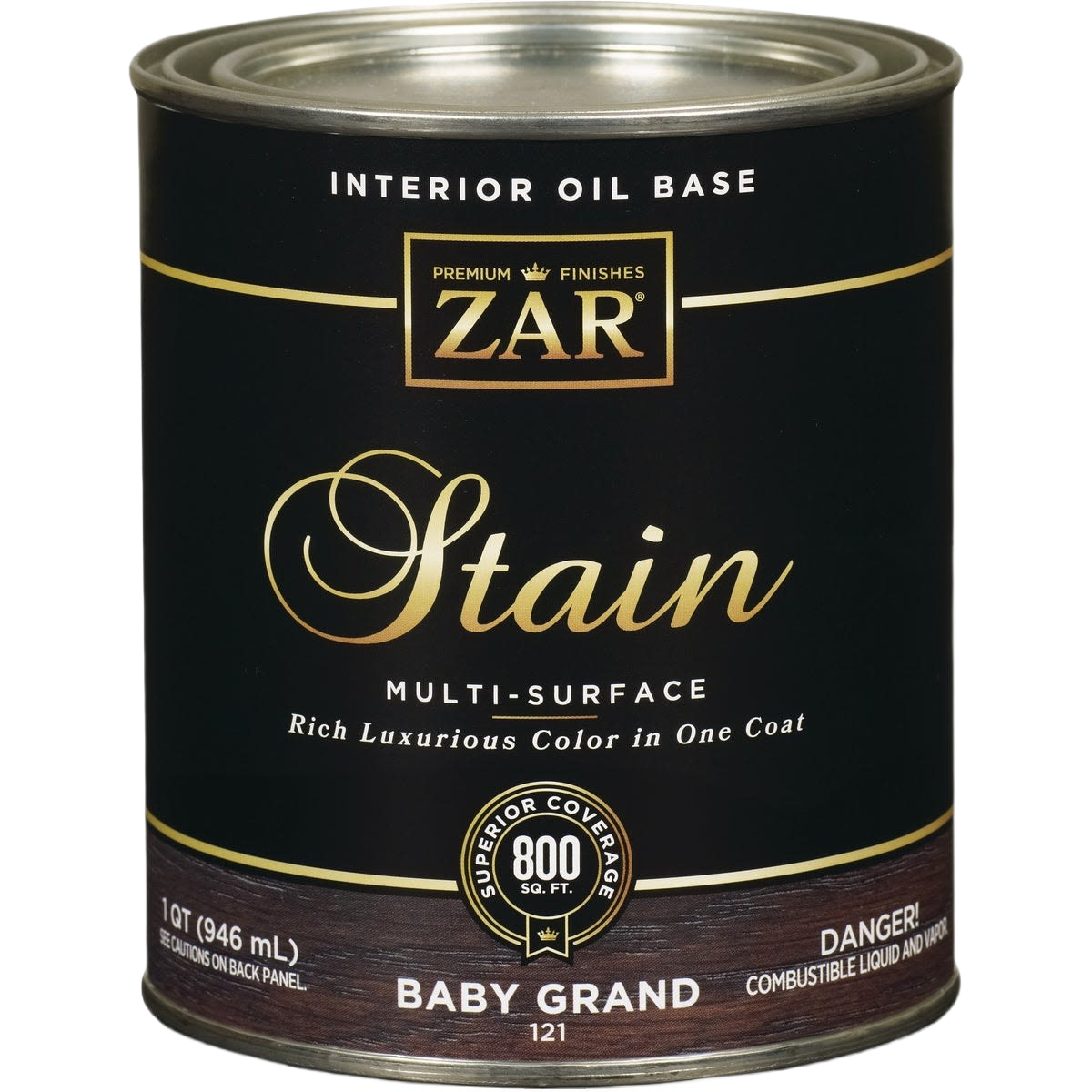 ZAR interior oil-based wood stain can with black and gold label, suitable for multi-surface finishing under $50 collection