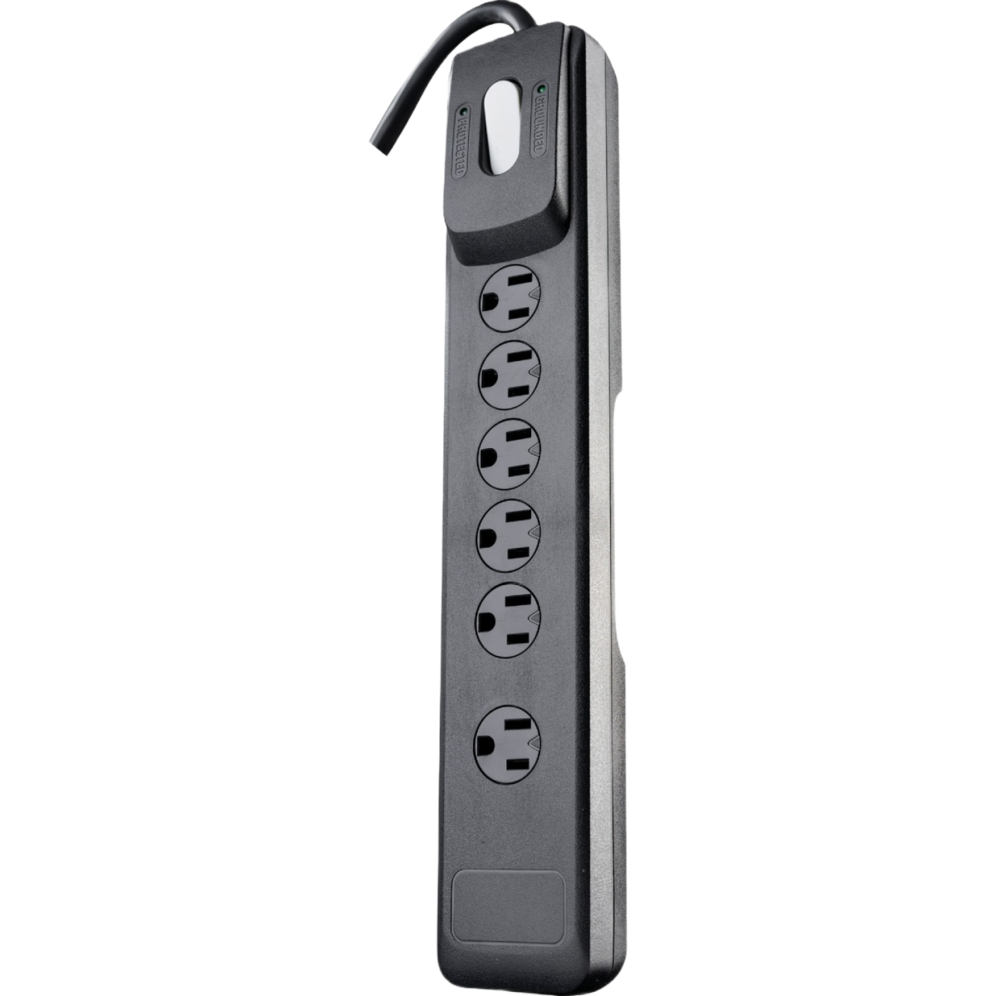 Black six-outlet surge protector strip with 4-foot cord for electrical use in home improvement under $50 collection