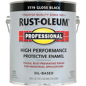 One gallon can of black gloss professional enamel paint with durable protective finish for home improvement projects