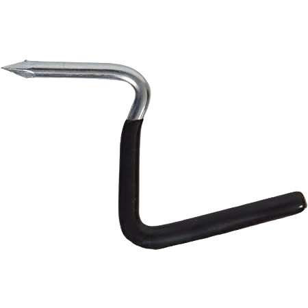 Black vinyl coated metal drive hook with pointed end for secure fastening in tools and home improvement tasks