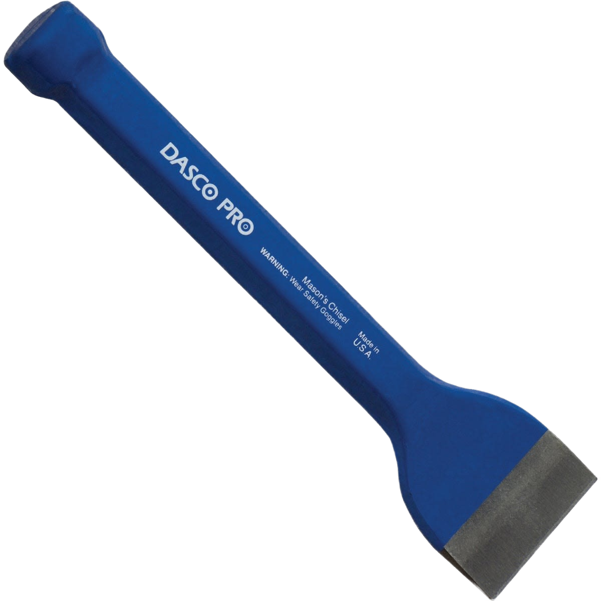 Blue steel mason chisel with wide flat blade and ergonomic handle for home improvement and masonry tasks