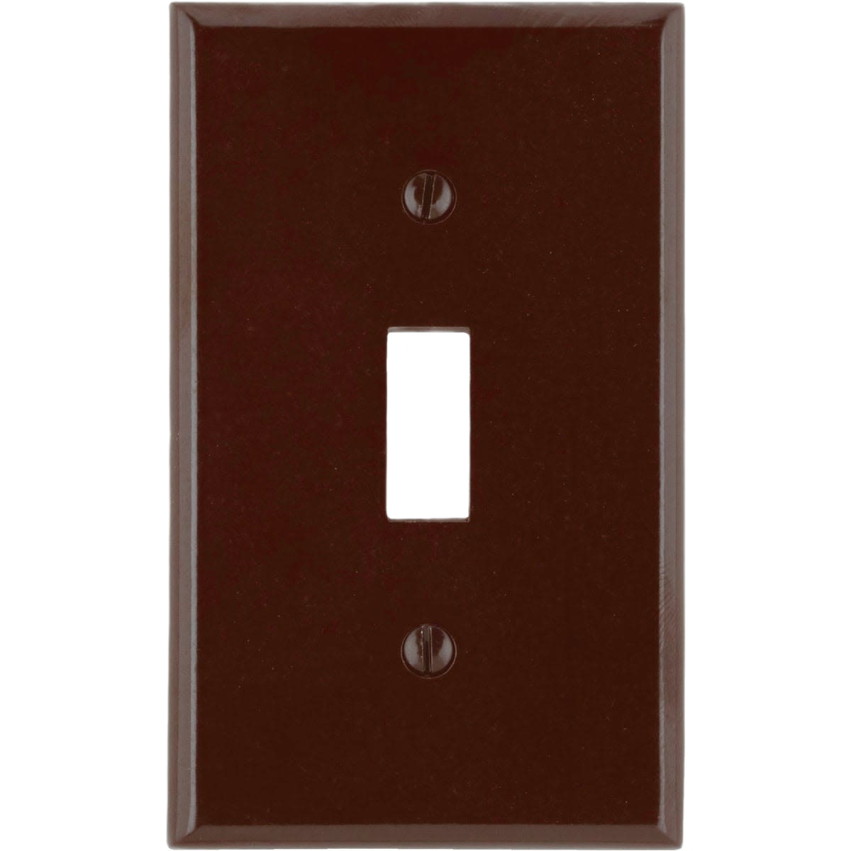 Brown smooth plastic single gang wall plate designed for toggle switch installation in home improvement projects