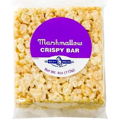 Square marshmallow crispy treat bar with purple and white label in chips and snacks food collection