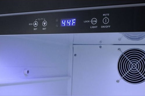 digital temperature display and control panel inside built-in refrigerator from kitchen appliances collection