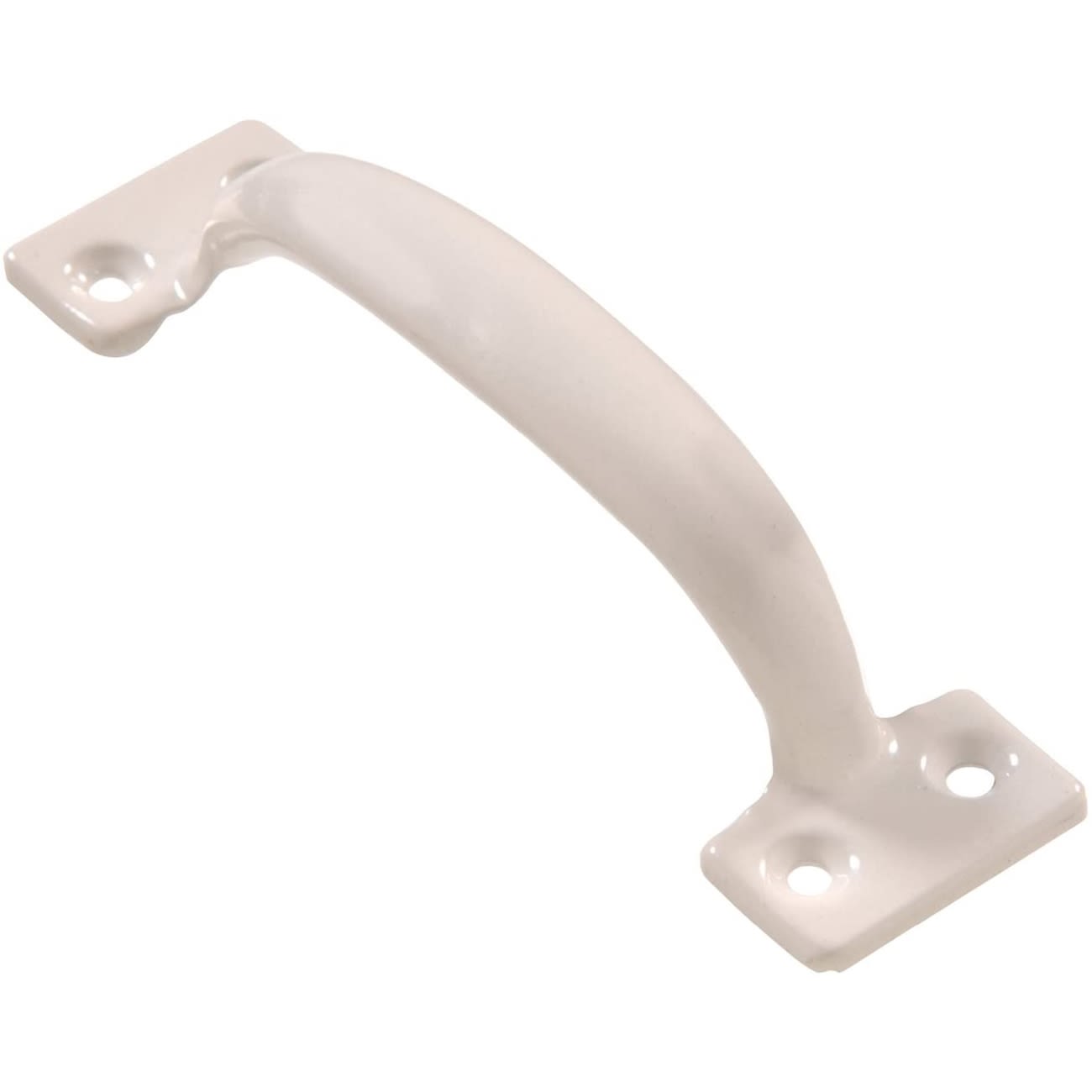 White utility door pull with rounded grip and mounting holes, suitable for hardware and furniture accessory needs under $50 collections