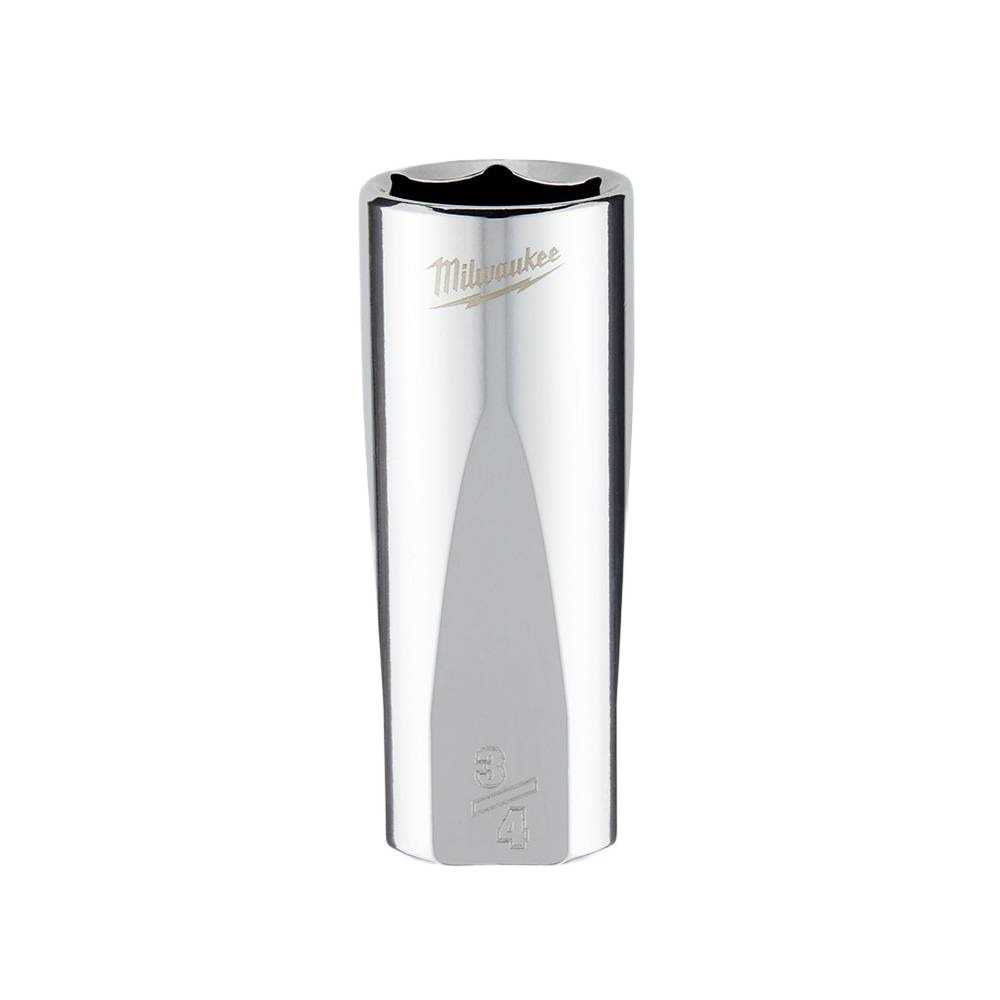 Polished chrome 3/4" deep socket with four flat sides for secure grip in tools and home improvement tasks
