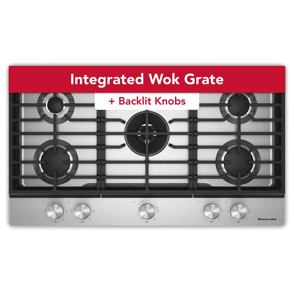 KitchenAid® 36 in. Gas Cooktop with 5 Burners and Integrated Wok Grate
