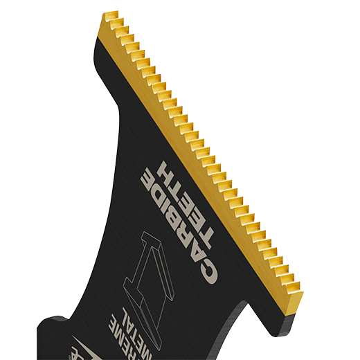 Close-up of 1-3/8-inch carbide teeth blade for oscillating tools in woodworking and power tool accessories.