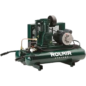 Compact green electric air compressor with wheels and motor, designed for efficient airflow in power tools, air compressors, and rental equipment collections.