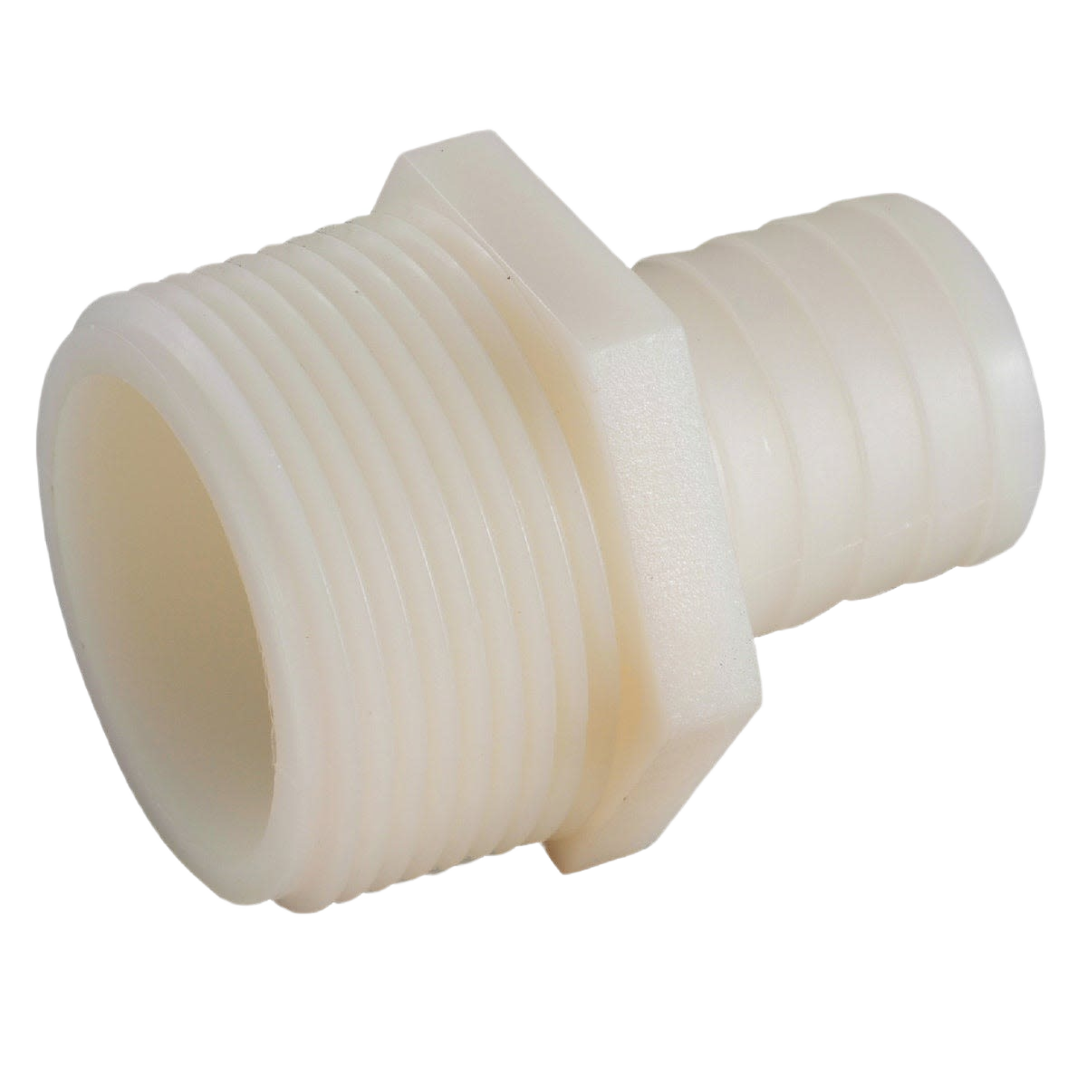 White nylon connector with threaded male end and barbed fitting for pipes and plumbing under $50 collections