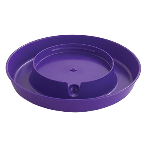 Purple plastic screw-on poultry waterer base designed for easy filling and durable farm use