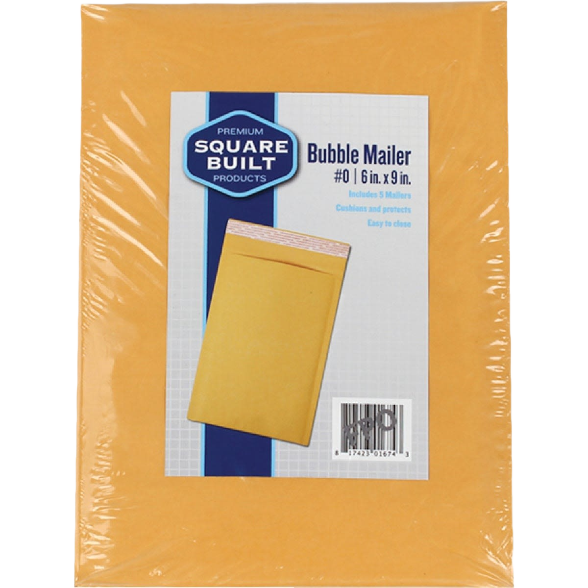 Pack of five gold kraft bubble mailers with peel-and-seal closure for secure mailing in office and packing supplies collections