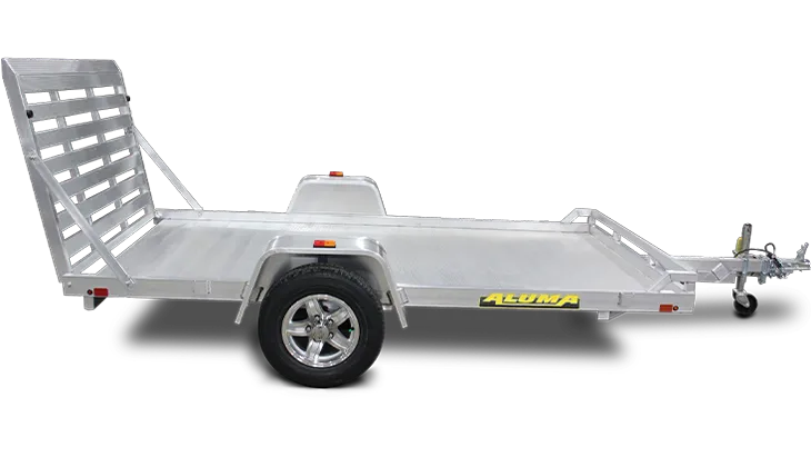 Lightweight aluminum tailgate trailer with cargo bed and rear folding ramp for hauling equipment and tools