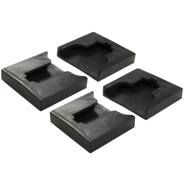 Set of four black plastic replacement pads designed for pipe clamps in tools and home improvement tasks