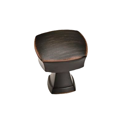 Oil-rubbed bronze cabinet knob with square top and rounded edges for home improvement projects