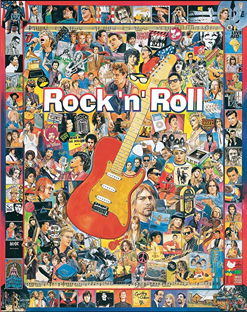 Colorful 1000-piece rock and roll jigsaw puzzle featuring iconic musicians for Toys & Games and Puzzles collections under $50