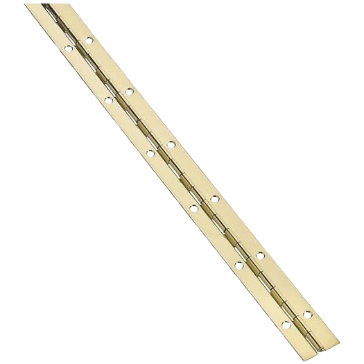 Bright brass continuous steel hinge with multiple screw holes for durable home improvement applications