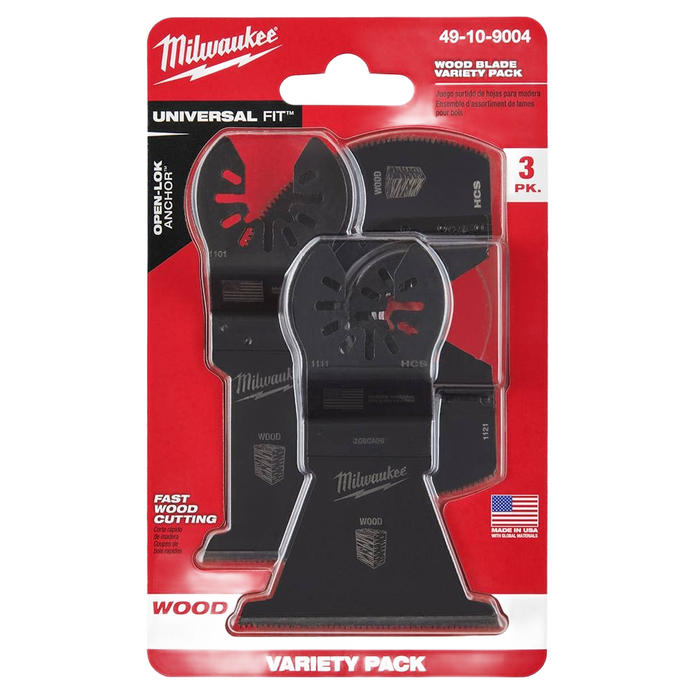 Set of three Milwaukee oscillating multi-tool blades for wood cutting in woodworking and power tool accessories under $50