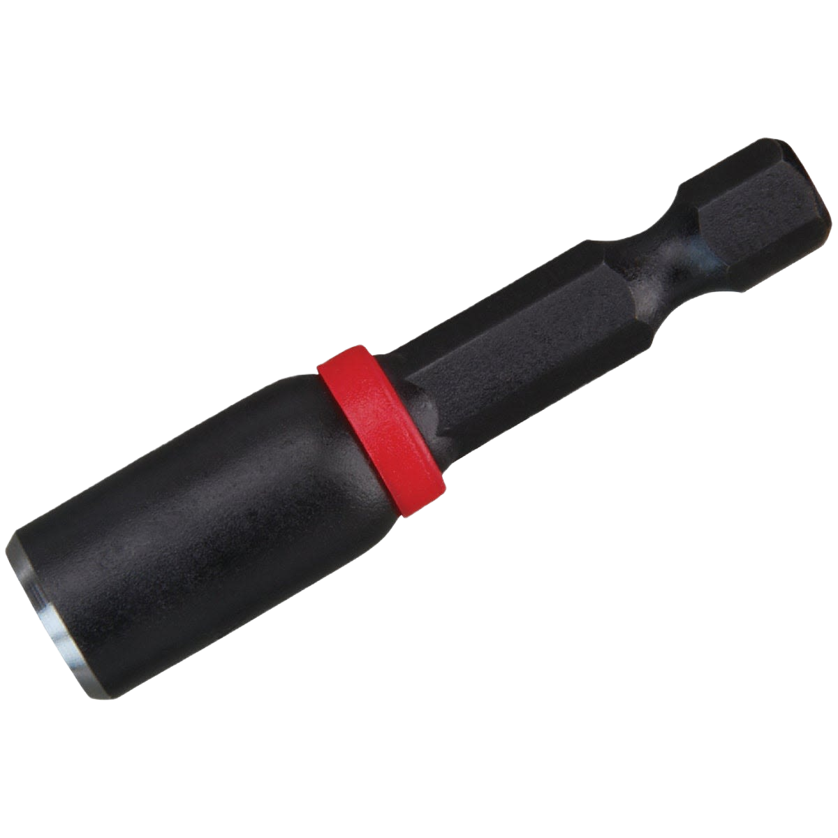 Black magnetic nut driver with red ring and hex shank for power tool accessories and home improvement tools collections