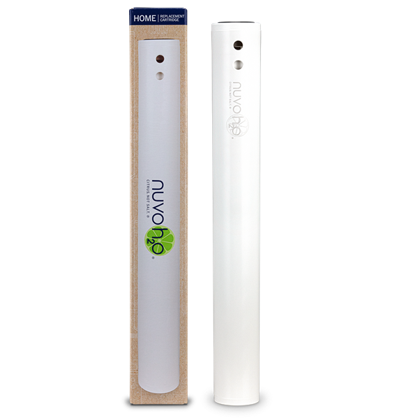 White NuvoH21 water softener replacement cartridge with packaging, for plumbing and water filtration under $100 collection