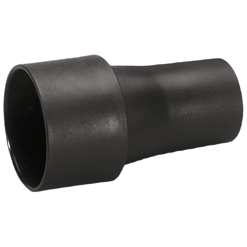 Black plastic vacuum hose adapter with tapered design for connecting different size hoses in home improvement tasks