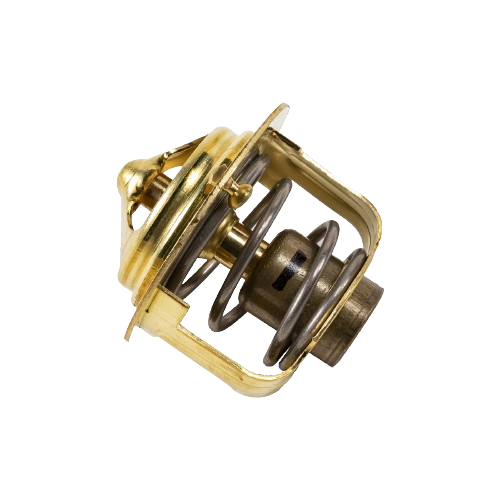 Close-up of a metal thermostat component with spring mechanism for engine temperature control in tools and home improvement.
