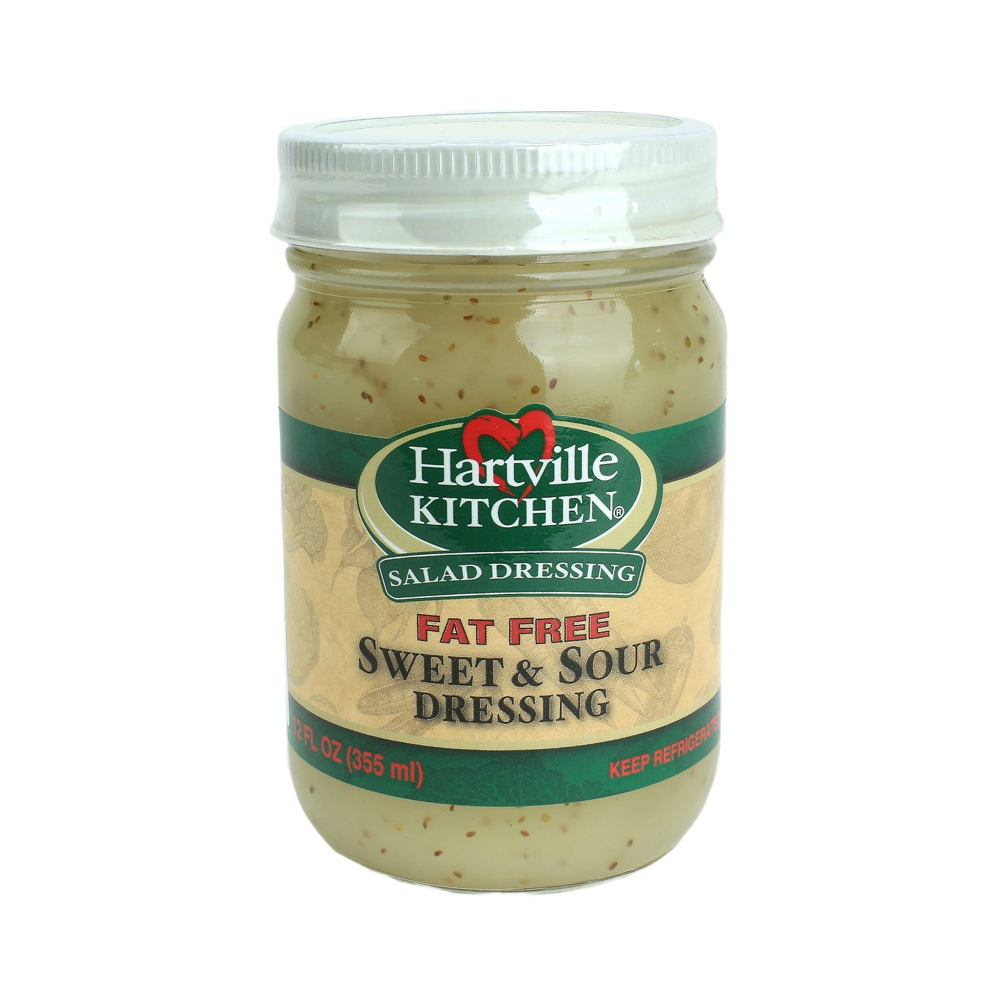 Glass jar of Hartville Kitchen fat free sweet and sour salad dressing, part of under $50 food and beverage collection