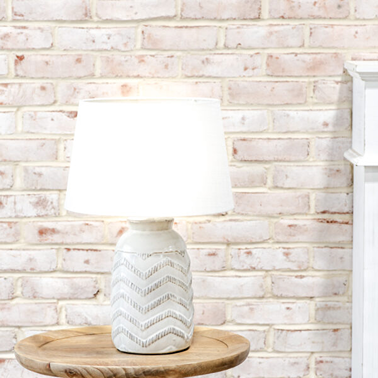 White ceramic table lamp with chevron pattern and fabric shade for lighting and home improvement under $100 collections