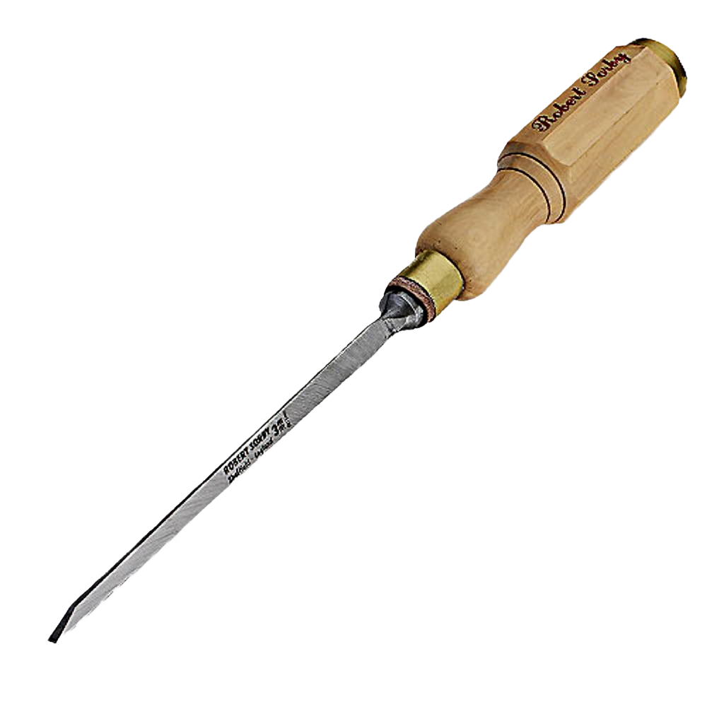 Hand tool with octagonal boxwood handle and sharp metal blade for detailed woodworking tasks and home improvement projects